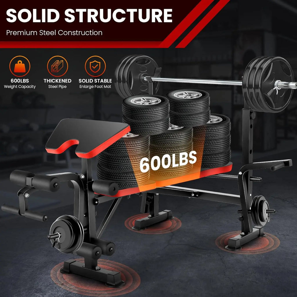6 in 1 660lbs Weight Bench/Squat Rack, Bench Press Set /Barbell Rack,