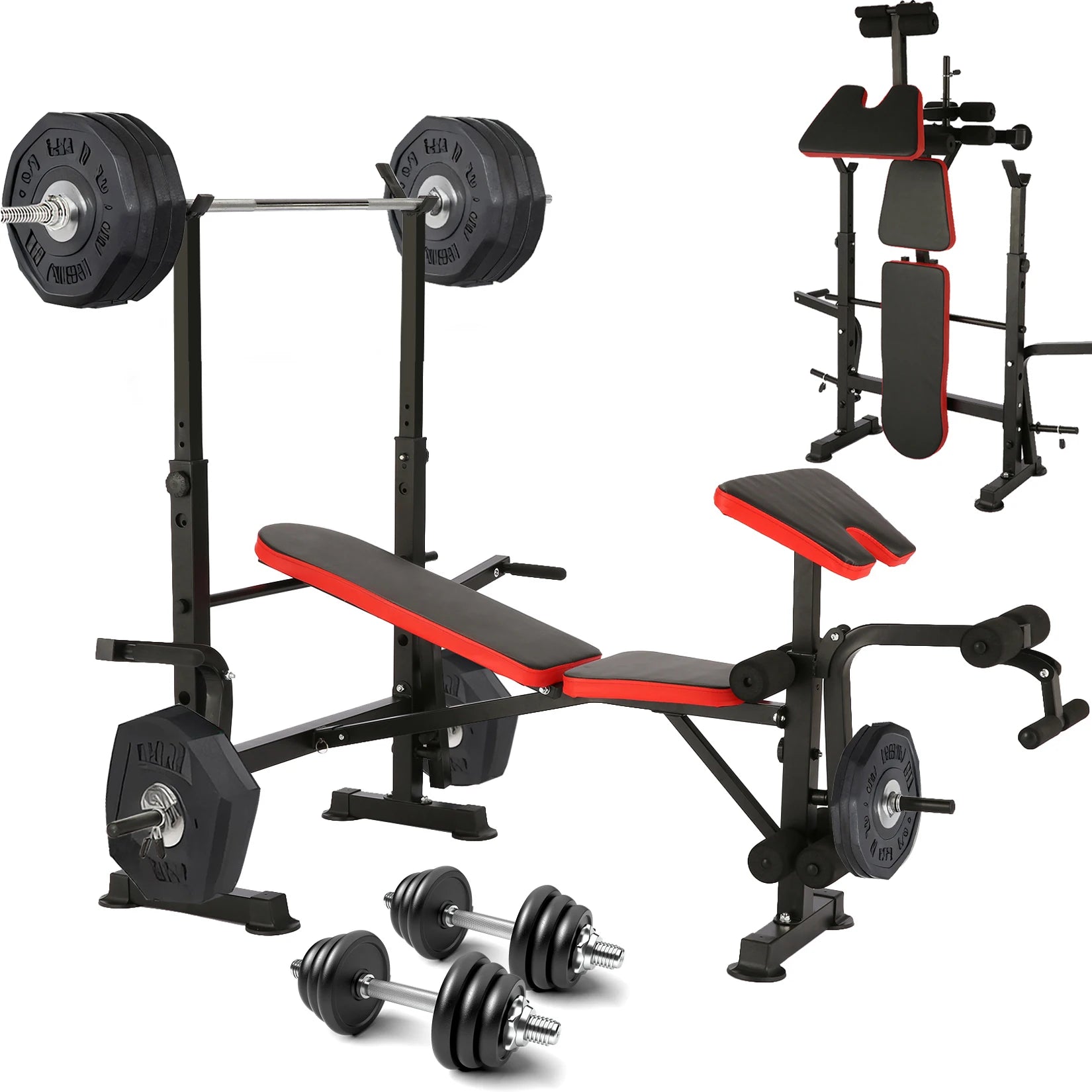 6 in 1 660lbs Weight Bench/Squat Rack, Bench Press Set /Barbell Rack,