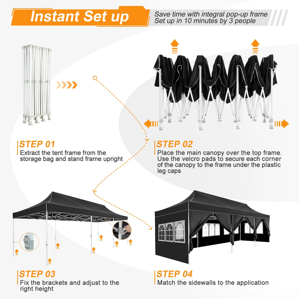 10x30ft Pop Up Canopy Tent Gazebo Party Heavy Duty Marquee Awning