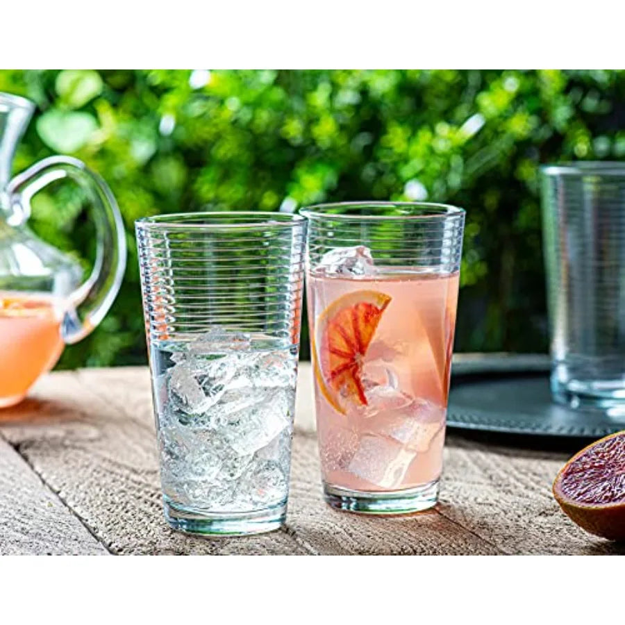 Set of 16 Drinking Glasses Includes 8 Cooler Glasses 17oz and 8 Rocks Glasses (13oz)
