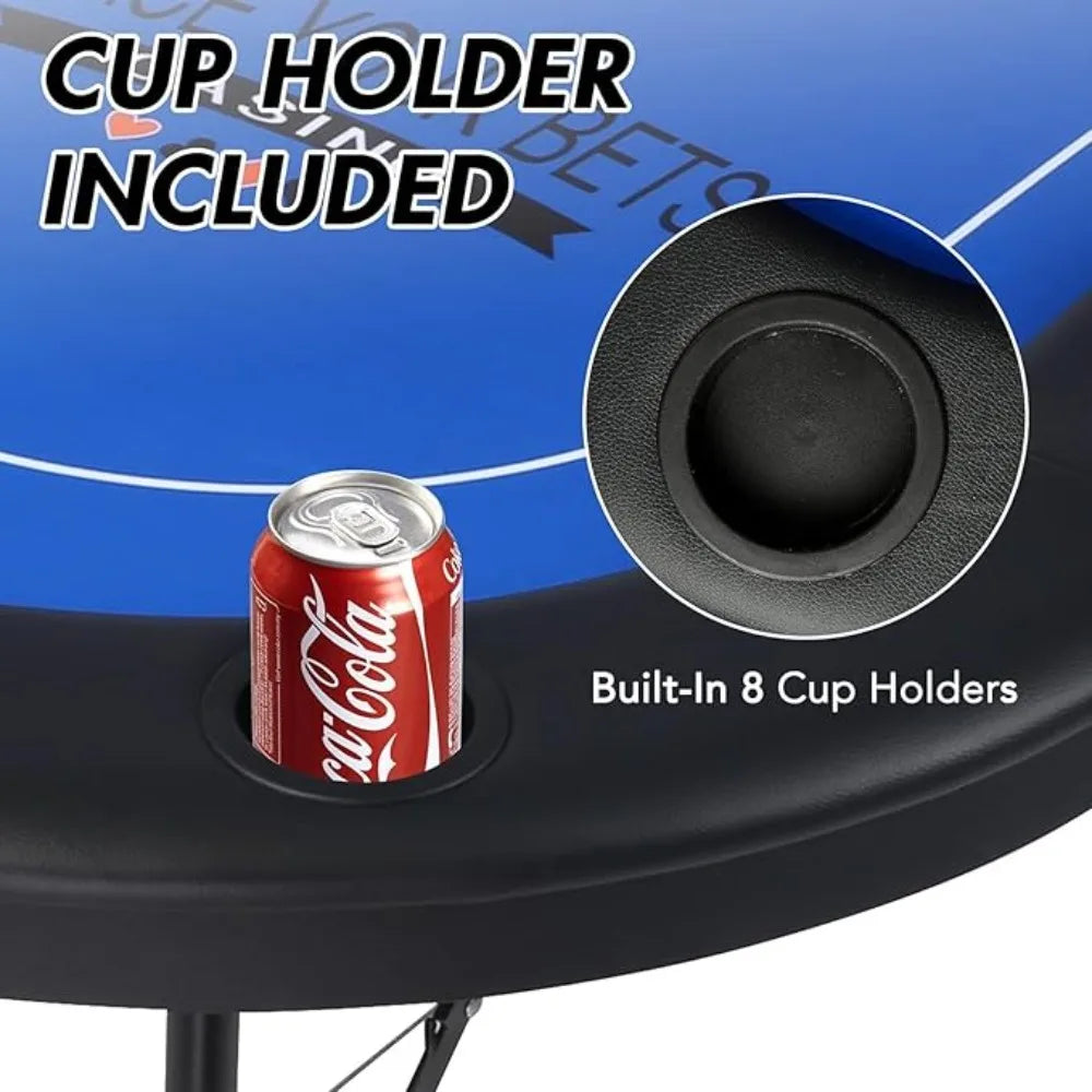 10 Player, 84”Texas Hold’em Foldable Poker Table, cup holders/padded rails