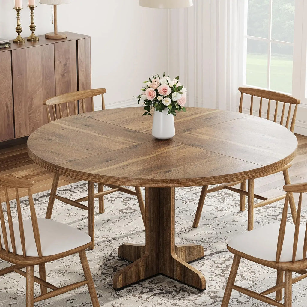 Round Dining Table for 4, 47 Inch Farmhouse with stable base