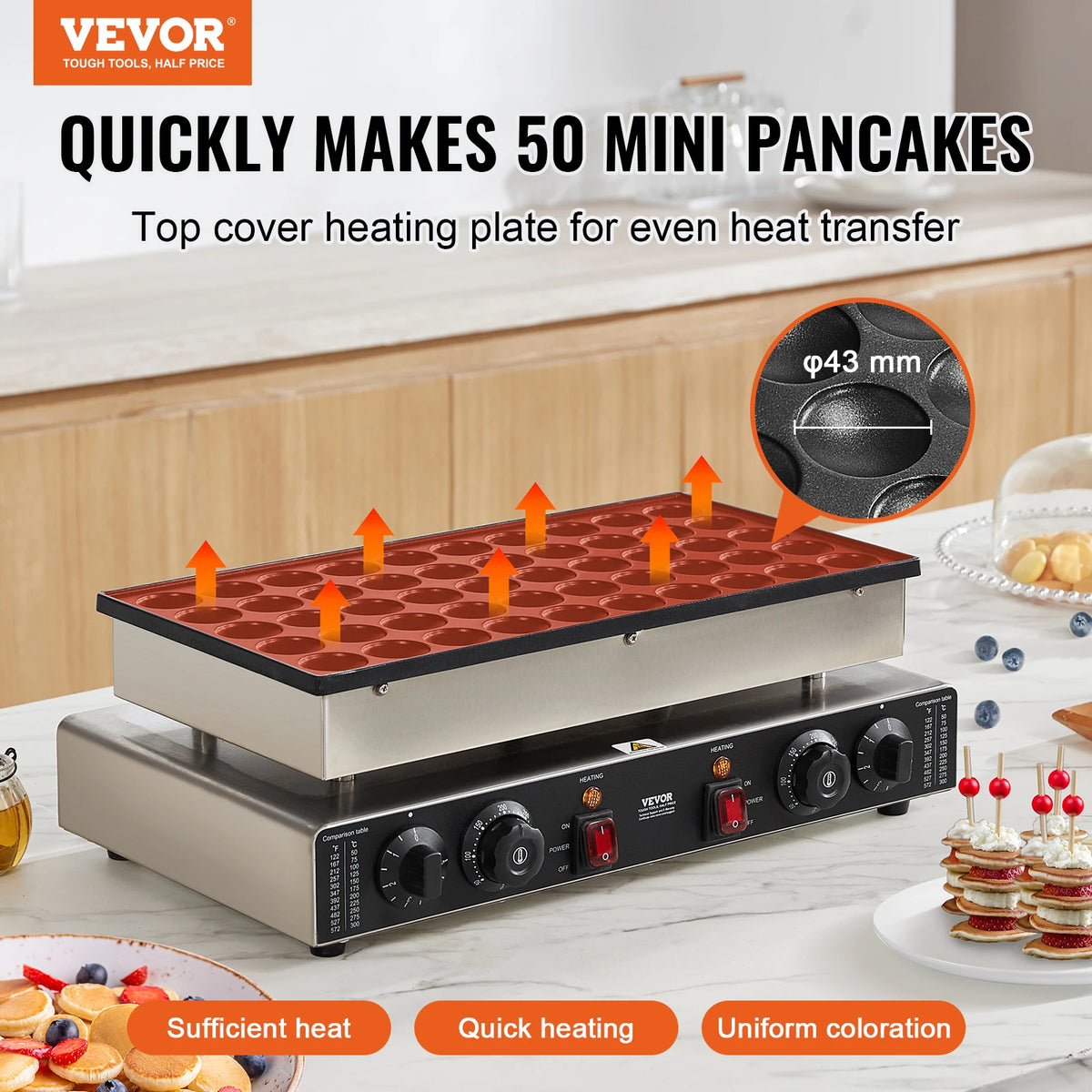 50Pcs Mini Dutch Pancake Maker, Dual Temp & Time Control