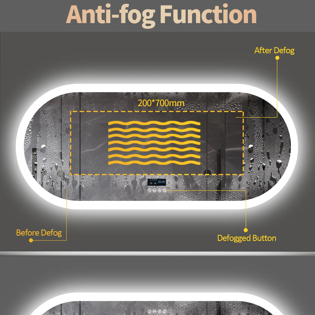 Oval LED Bathroom Mirror with Lights, Anti-Fog, Bluetooth Speaker, 3 Colors Temperature Lighted