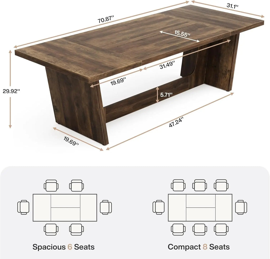 Dining Room Table with Solid Pedestal, Rustic Long Dinner Table
