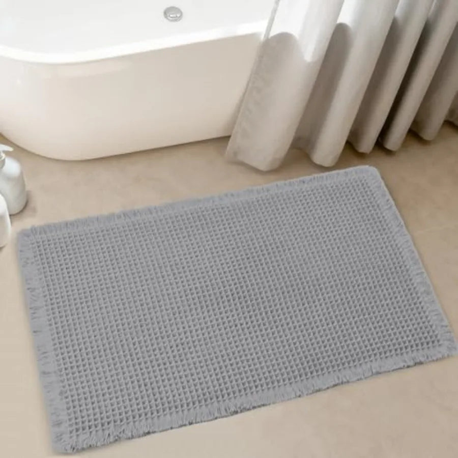 Washable Waffle Bath Mat, Super Absorbent Non Slip Bathroom Boho Rug with Tassels,