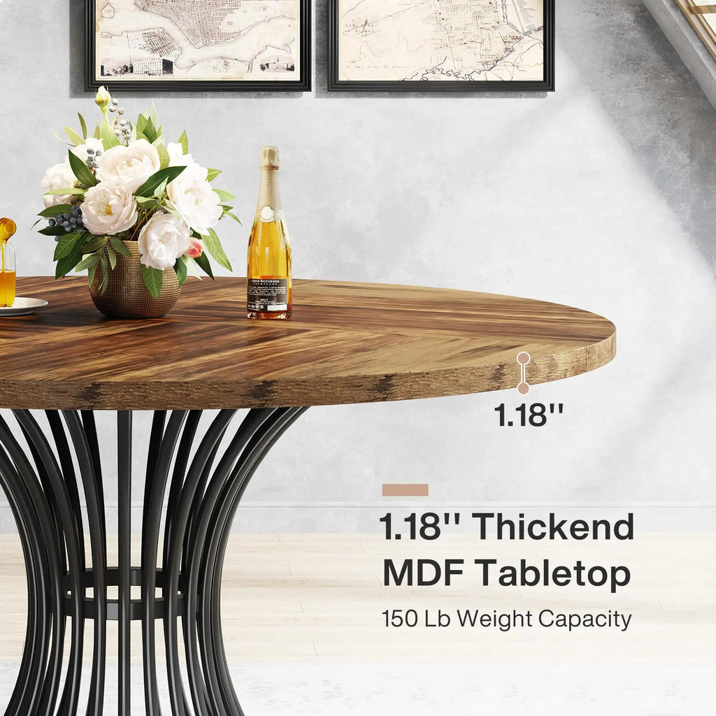 Round Dining Table for 4-6 People, 47-Inch Farmhouse