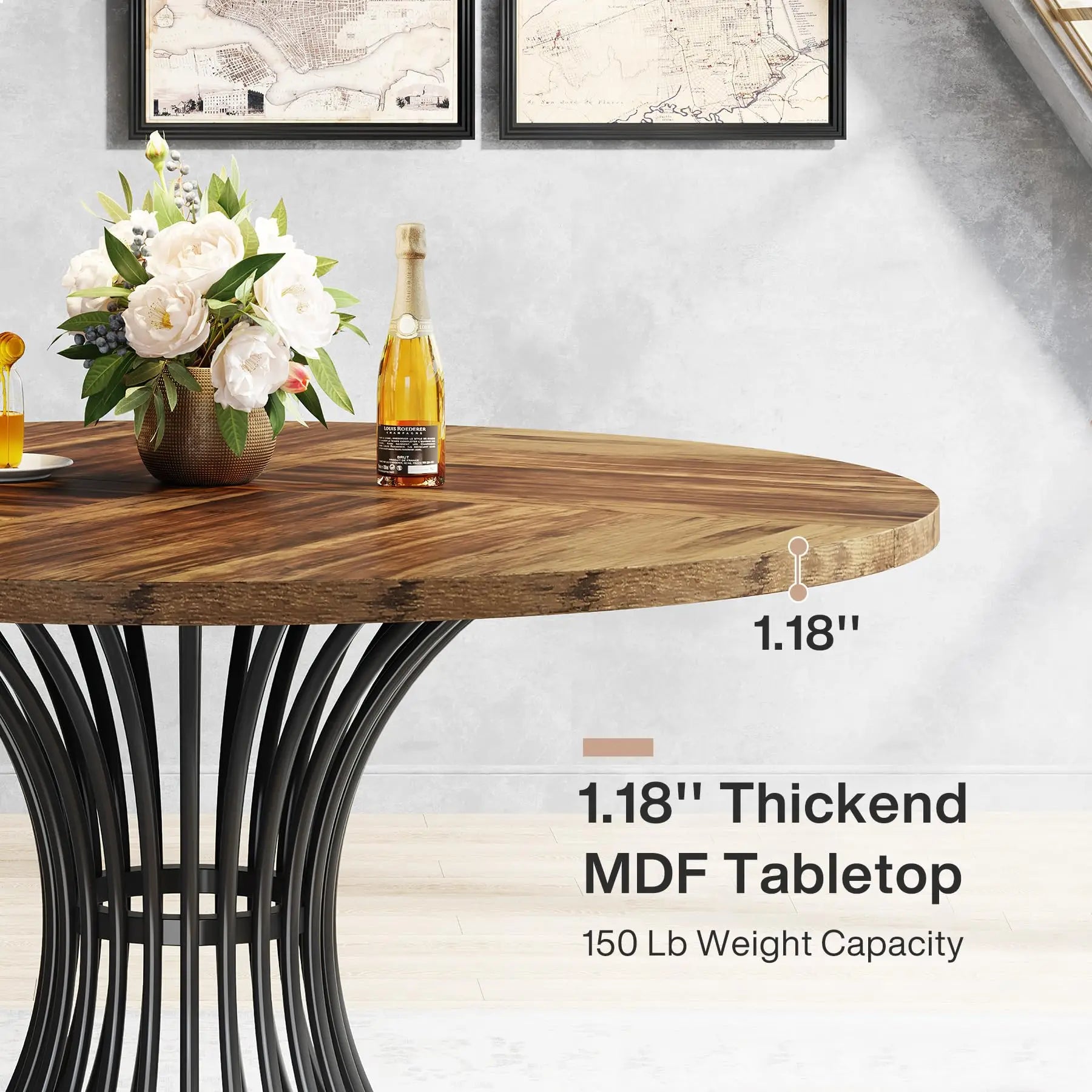 Round Dining Table for 4-6 People, 47-Inch Farmhouse