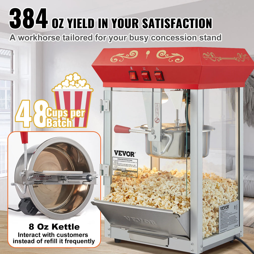 8/12Oz Electric Popcorn Maker with Scoop Spoon SUS304 Heating Tube