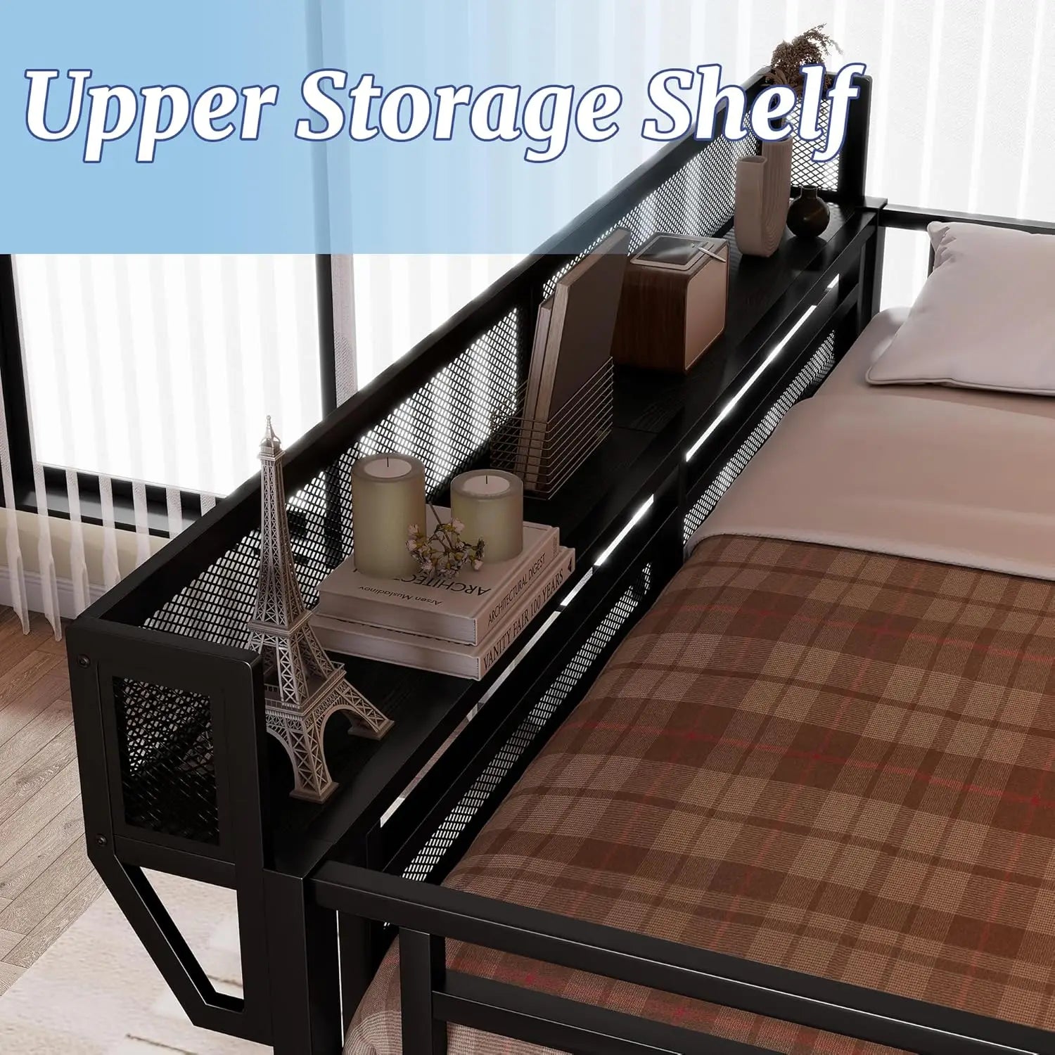 Queen Size Metal Loft Bed Frame With Stairs & Storage,