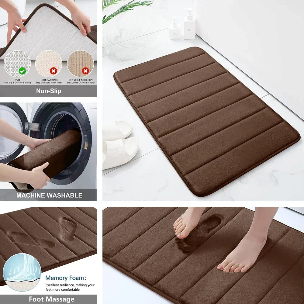Black Memory Foam Bath Mat Soft Comfortable Super Water Absorption Non-Slip