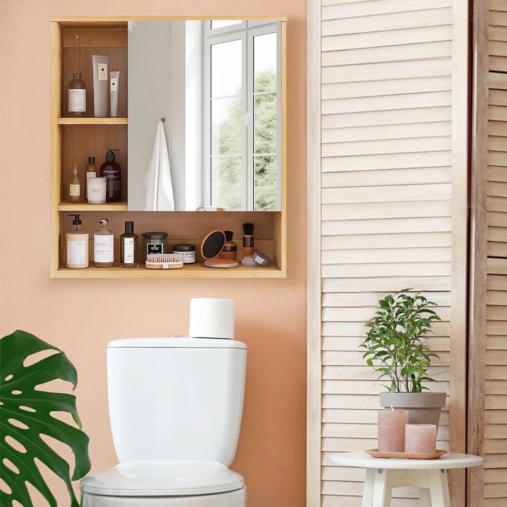 Wall Medicine Cabinet Cupboard Natural Bamboo Bathroom Vanity Mirror