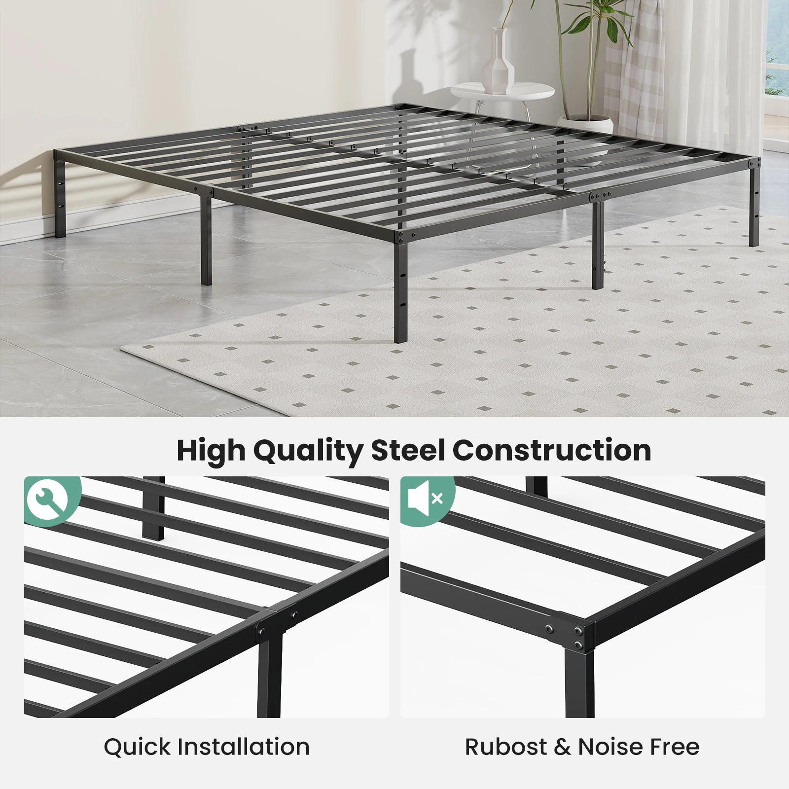 Metal Platform 16IN Tall Basic Bed Frame Sturdy Steel.