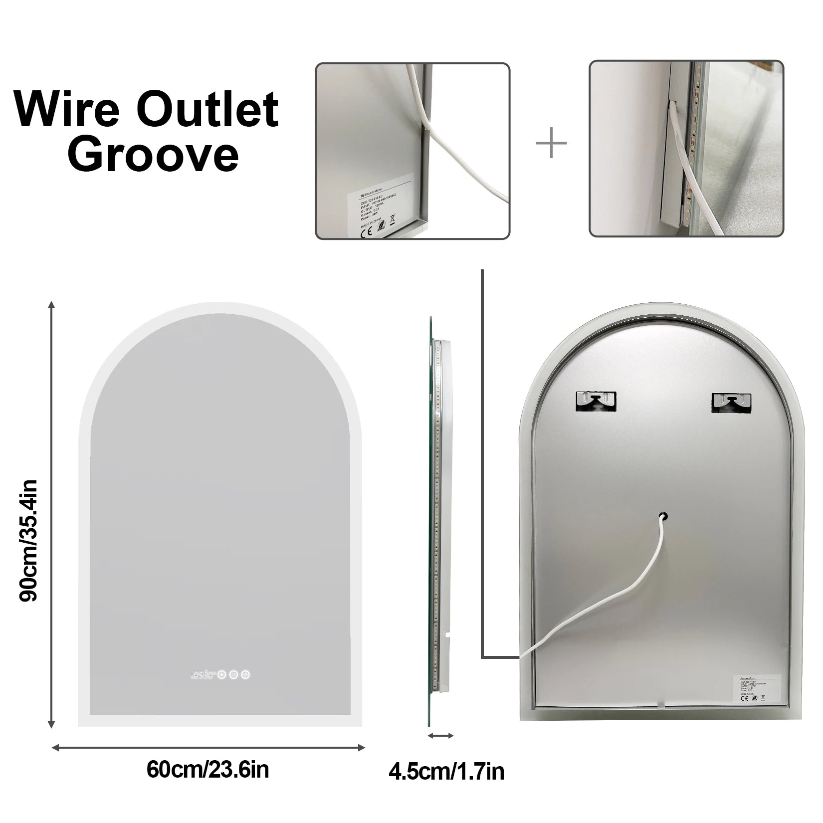 Backlit Smart LED Bathroom Mirror: 36 x 24 Inch Arched Dimmable 3 Colors Anti-Fog