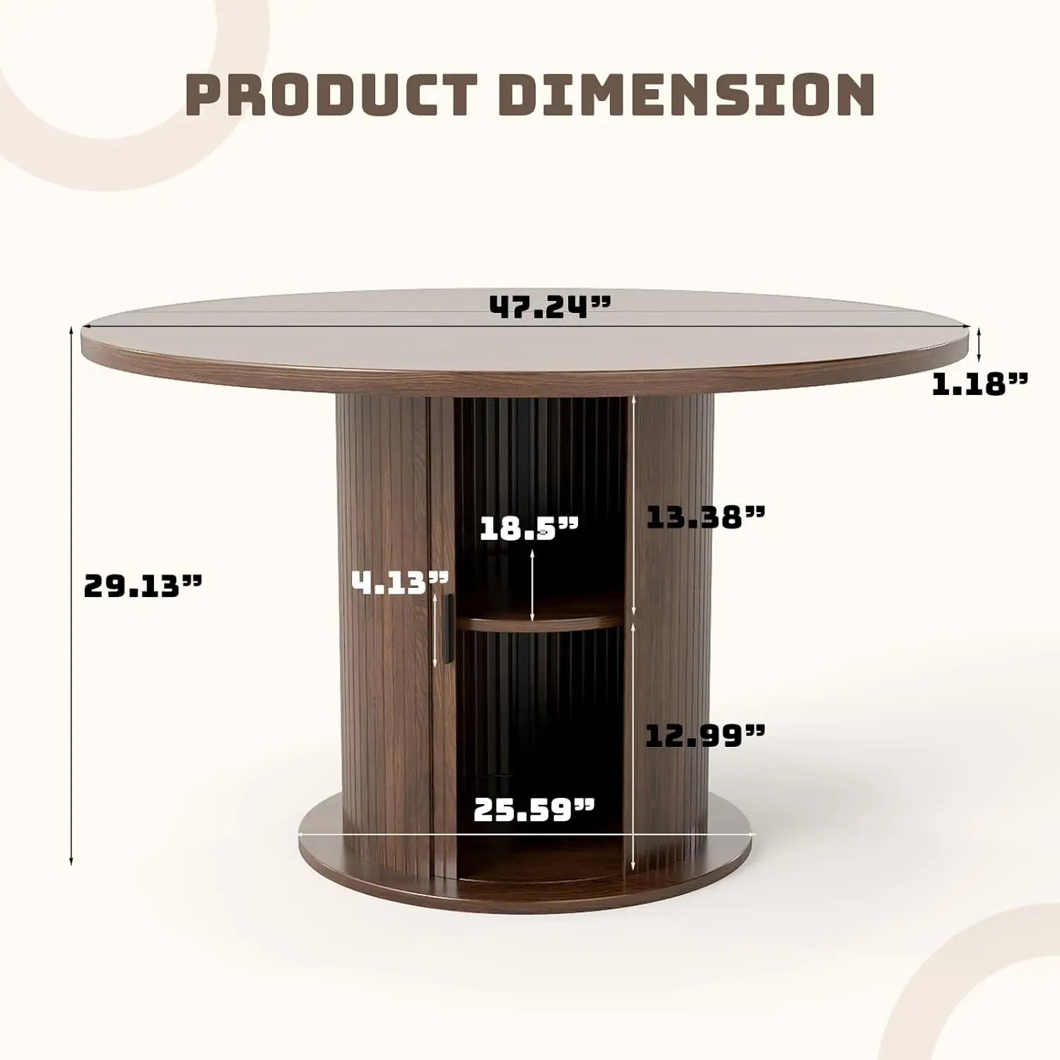 47" Round Dining Table with Storage, Wood Strip Base