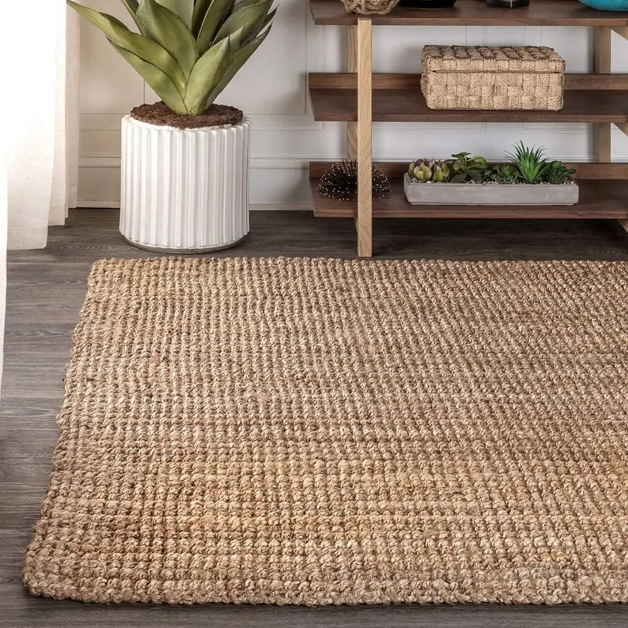 Hand Woven Chunky Jute Natural Indoor Area Rug, 3x5, Bohemian, Rustic.