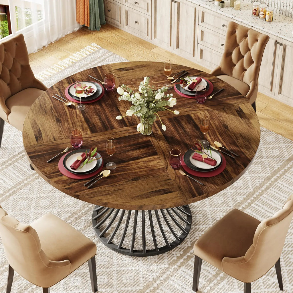 Round Dining Table for 4-6 People, 47-Inch Farmhouse