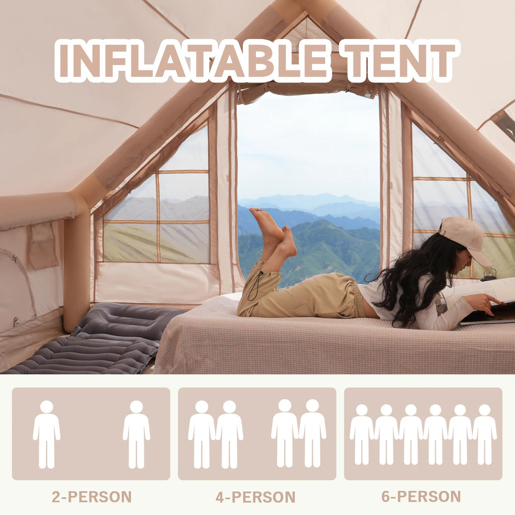 Inflatable Tent With Skylight, Quick Setup Blow Up Tents With Pump, 4-6 Peson
