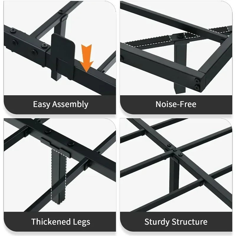 Floating Bed Frame Queen with LED Lights, Modern Metal Platform,