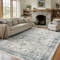 Area Rugs 5x7, Washable Rugs, Vintage Boho Light Blue Rug.