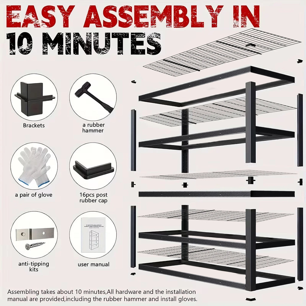 84 Inch Heavy-Duty Metal Storage Rack with 2000 lb Capacity per Layer