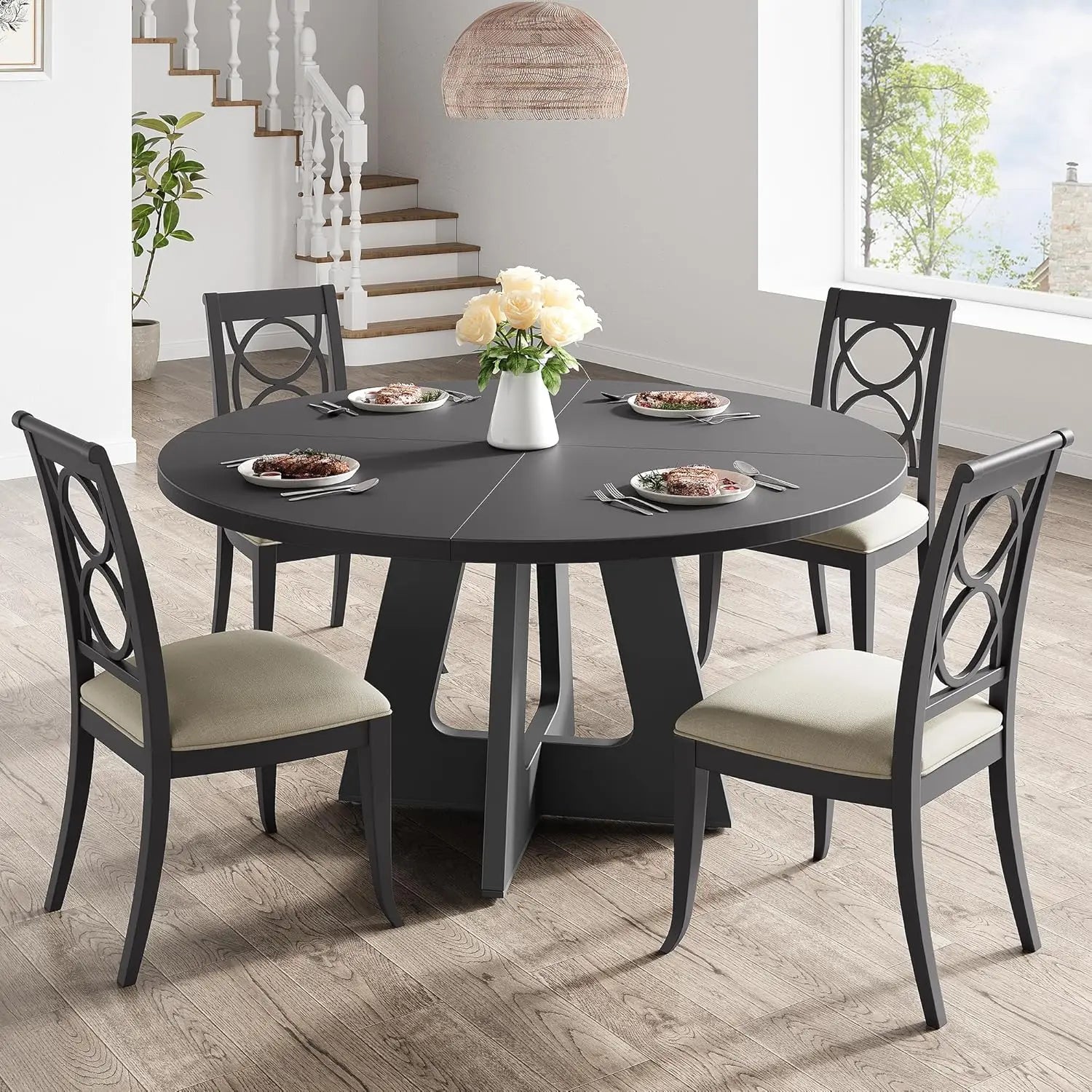 120 x 120 x 53 cm Round Dining Table for 4-6 People