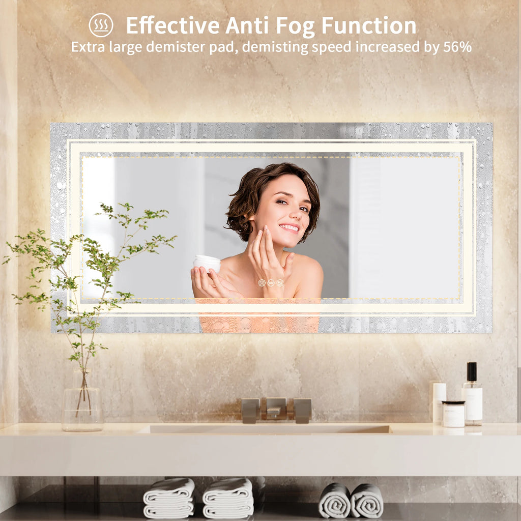 Jumbo-Large Illuminated LED Bathroom Mirror, Front and Backlit Lights, Wall Mounted,