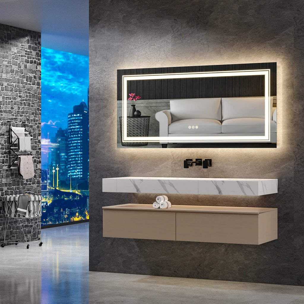 Extra Large Rectangle Bathroom Mirror LED Vanity Dimmable Backlit Anti-Fog