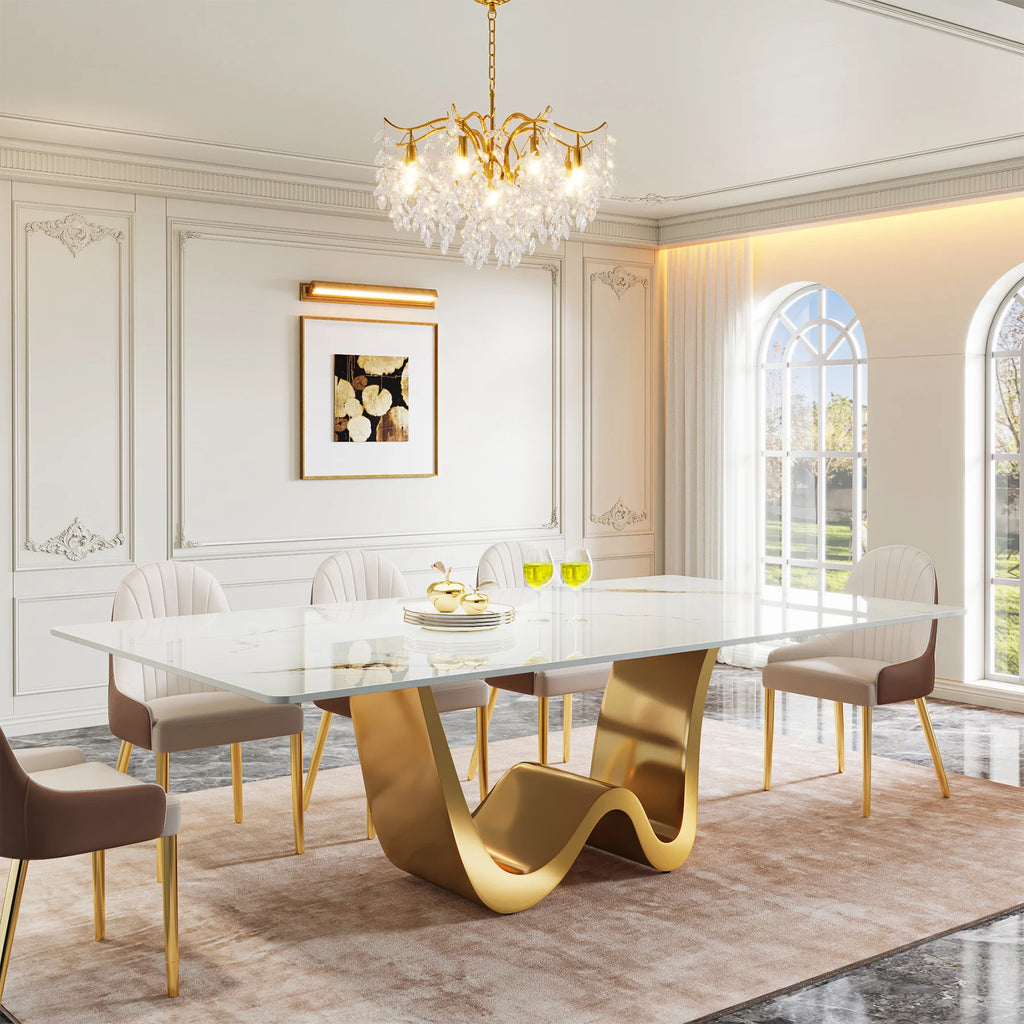 78.74" Sintered Stone Dining Table for 6-8, Modern Rectangle Dining Table