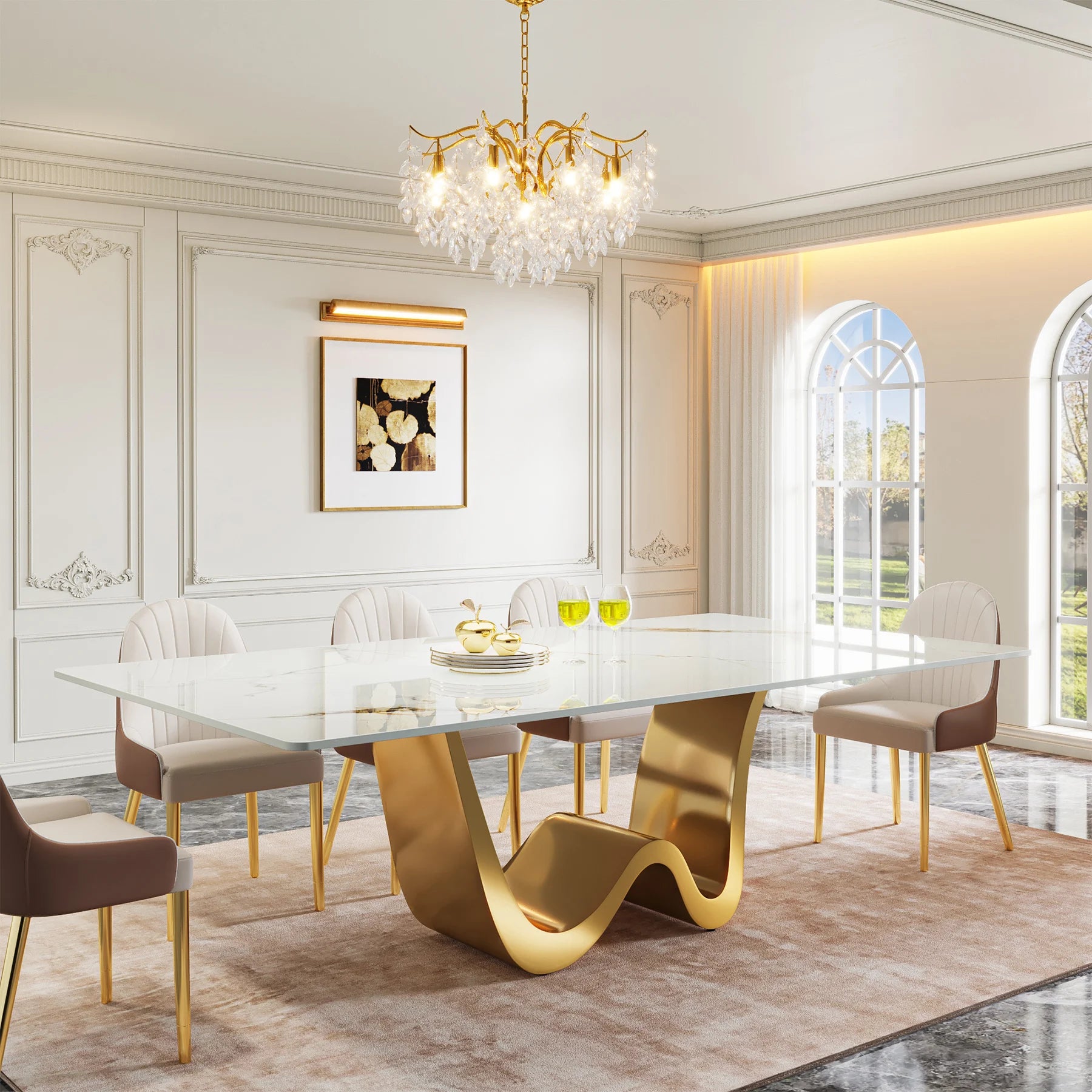 78.74" Sintered Stone Dining Table for 6-8, Modern Rectangle Dining Table