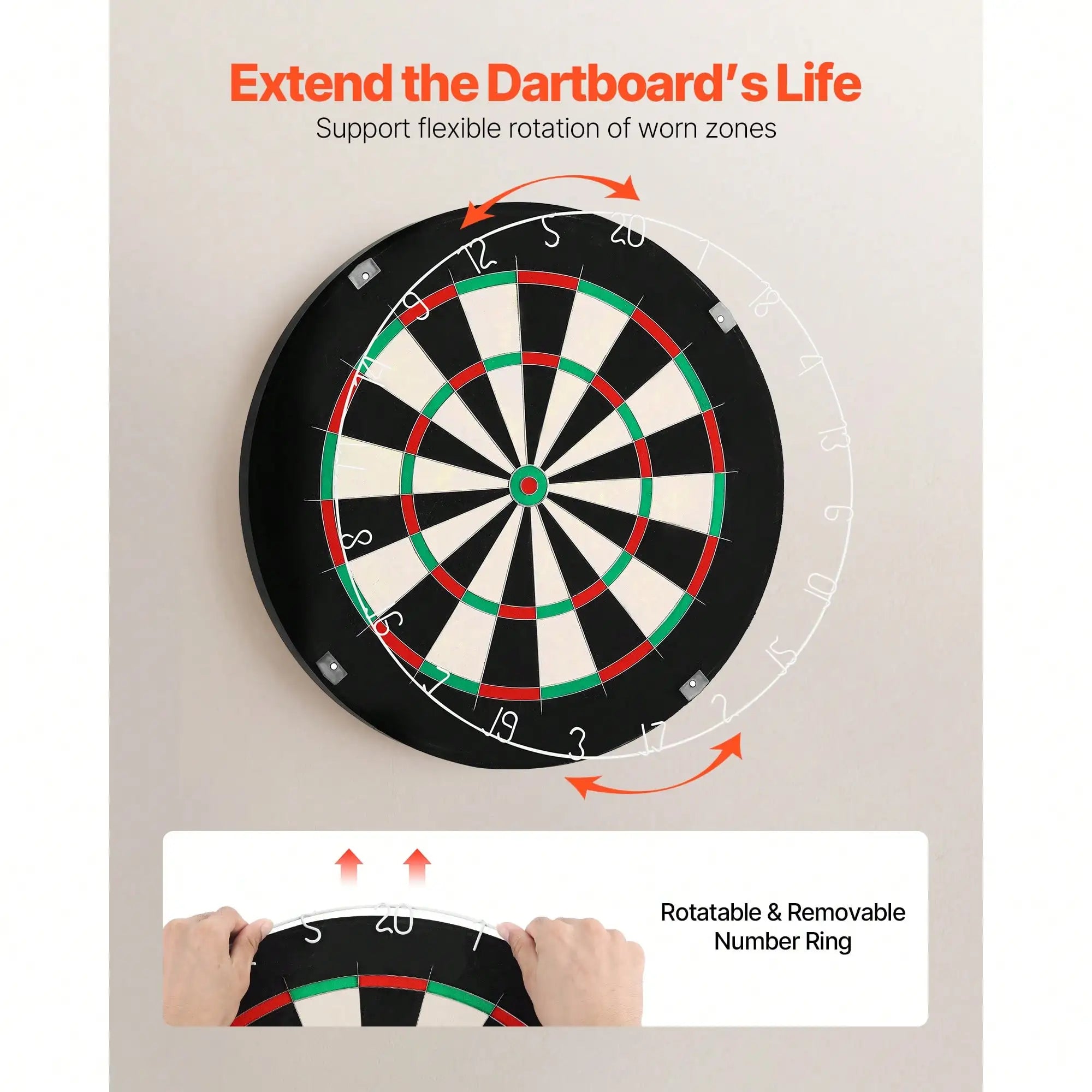 Dart Board, High-Grade Self-Healing Sisal Fiber. With Staple-Free Bullseye,
