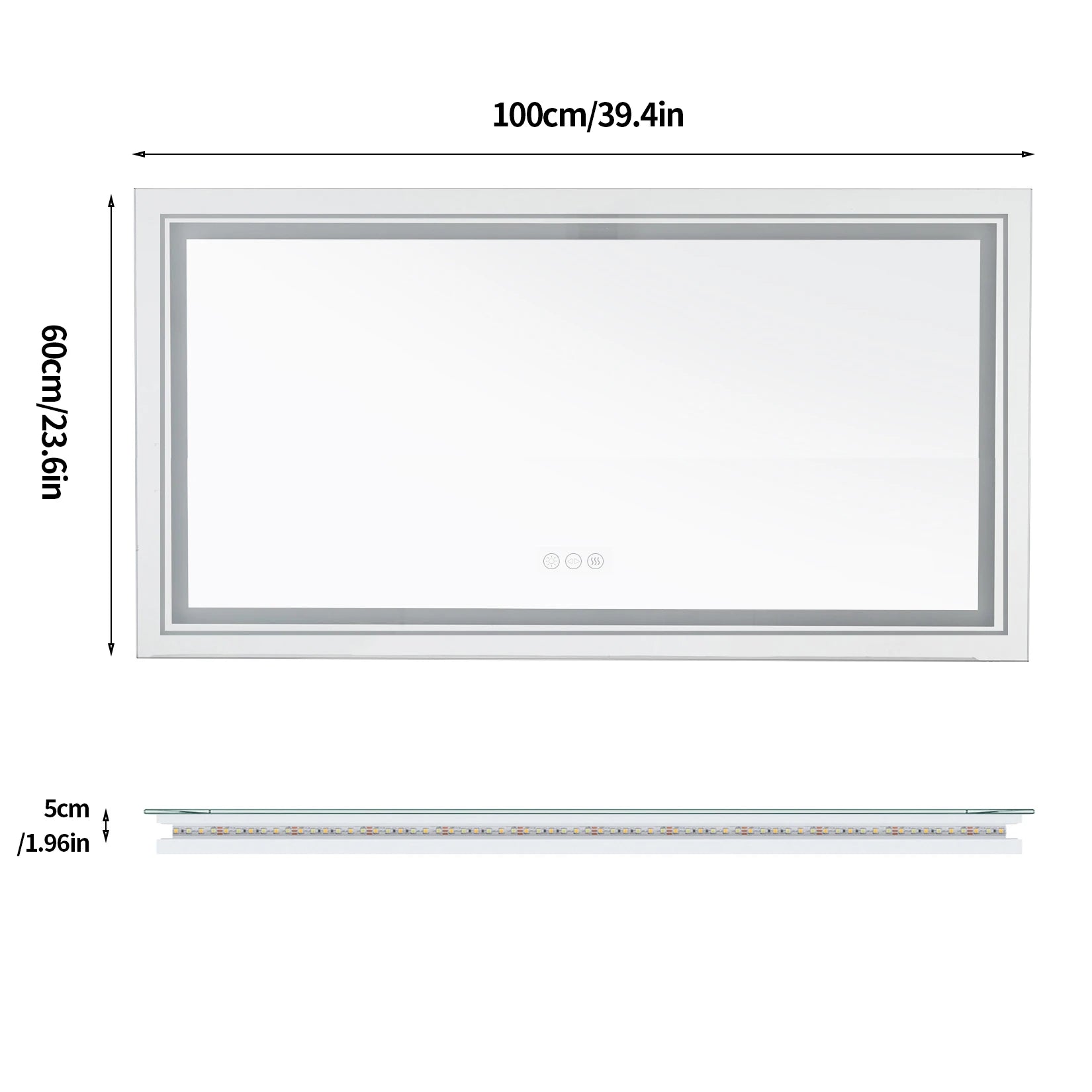 Jumbo-Large Illuminated LED Bathroom Mirror, Front and Backlit Lights, Wall Mounted,