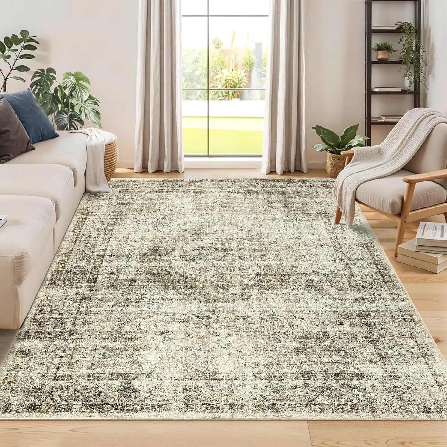 Washable Area Rug Stain-Resistant Throw Rug with Non-Slip