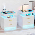 2 Set Nightstands with Wireless Charging Station for Bedroom, Auto Sensor 3 Color Dimmable LED End Table, Modern, Customized