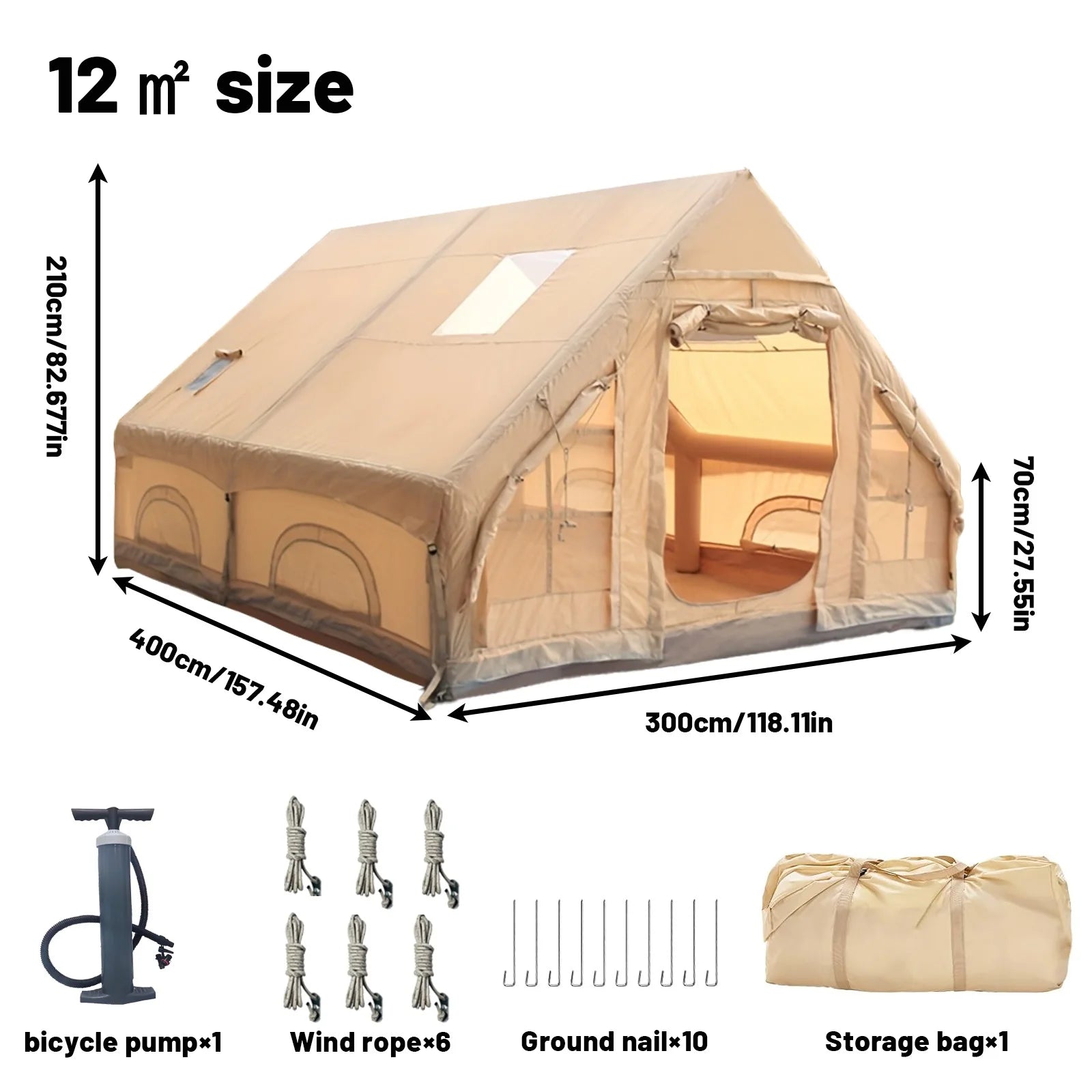 Inflatable Tent With Skylight, Quick Setup Blow Up Tents With Pump, 4-6 Peson