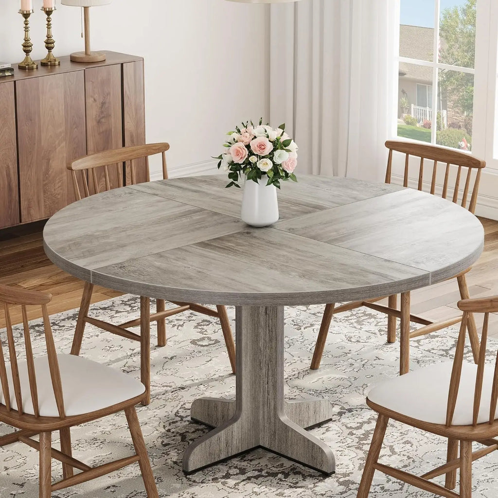 Round Dining Table for 4, 47 Inch Farmhouse with stable base
