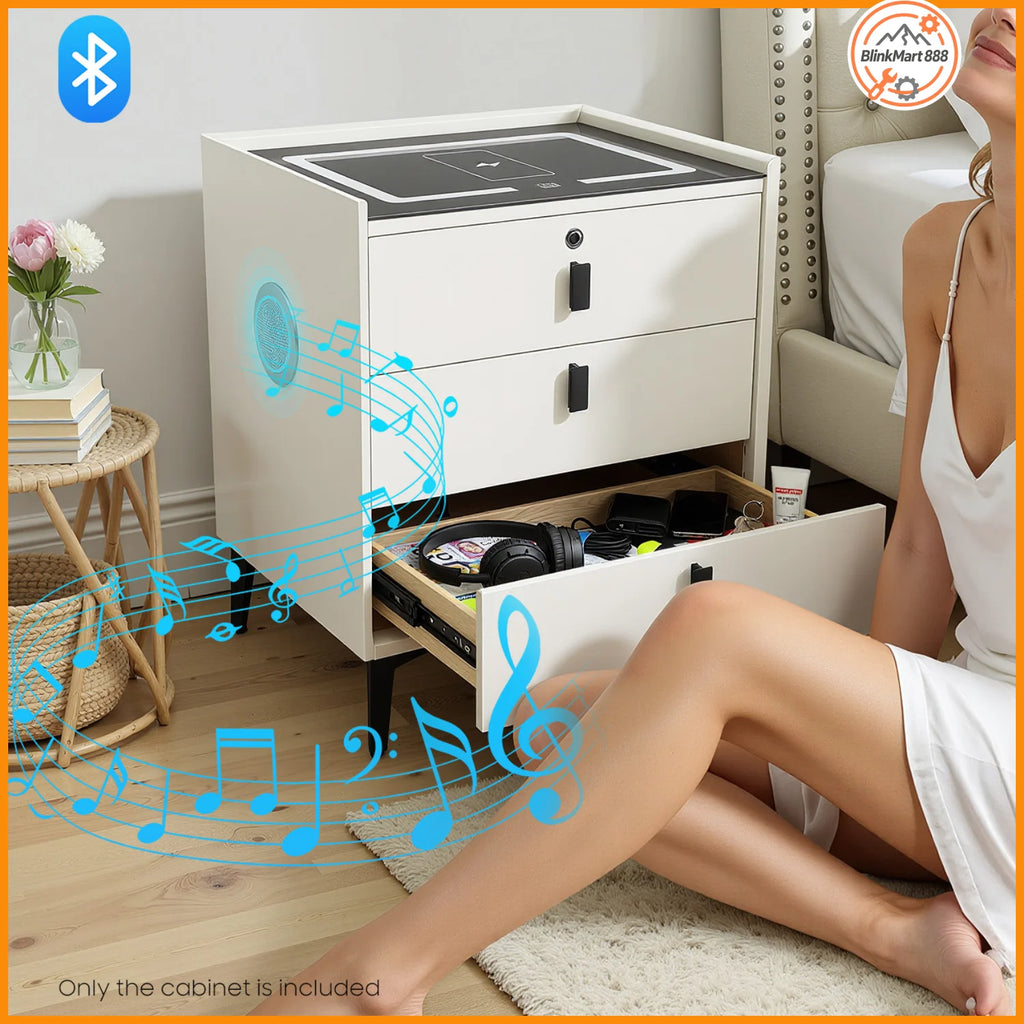 Smart Nightstand/Built-in Bluetooth Speaker, Fingerprint Lock/Wireless Phone Charging