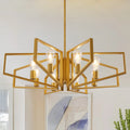 Modern 8-Light Gold and black Geometric Chandelier Adjustable Height Metal Pendant Light