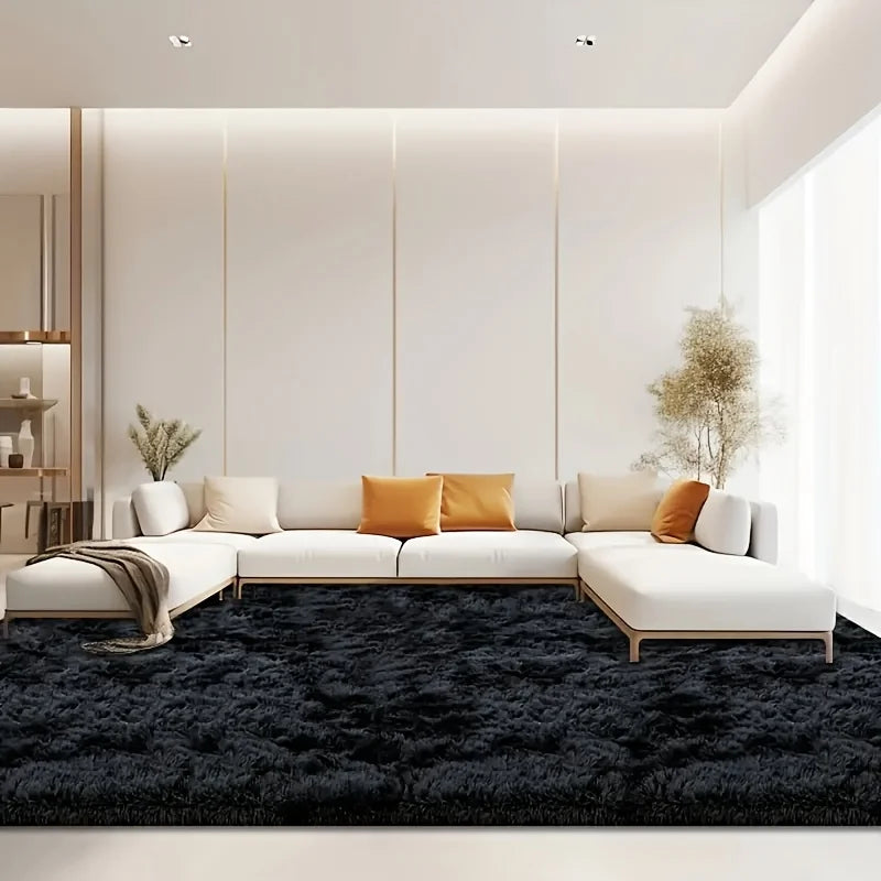 Large plush area rug, decorative rug.