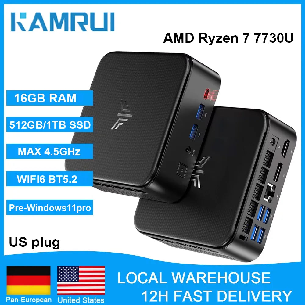 Mini Gaming PC AMD Ryzen 7 7730U 16GB RAM 512GB/1TB M.2 SSD Desktop Computer