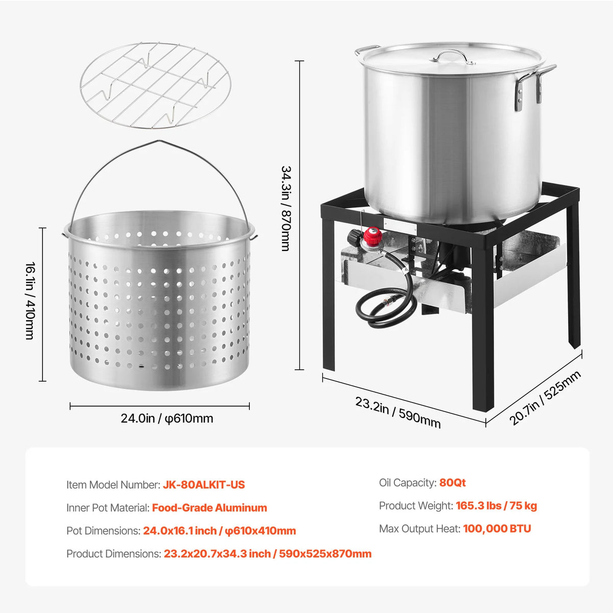 60/80/100Qt Seafood Boiling Kit with Strainer Cooking Set