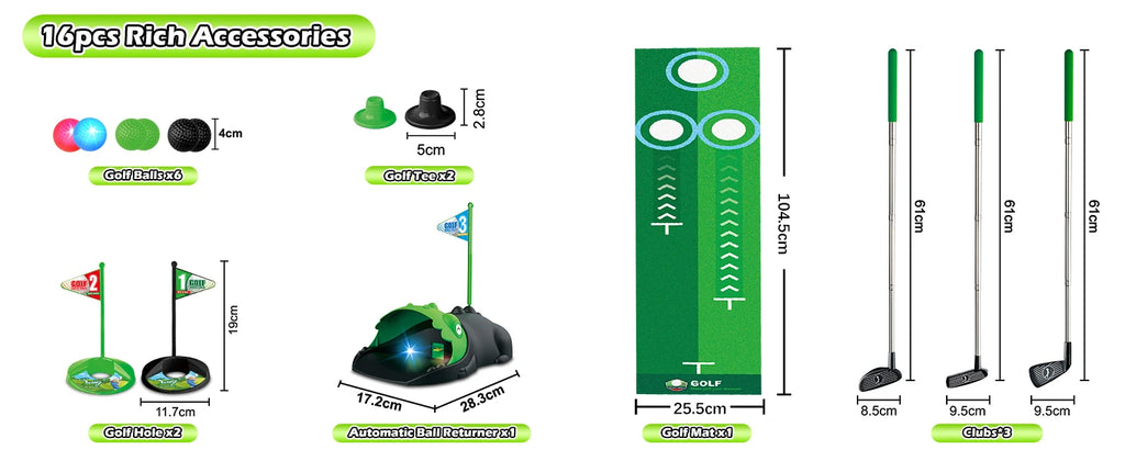 Kids Toy Golf Set Auto Returner Night Light Golf Balls Mat