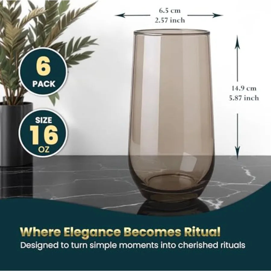Set of 6/16oz. Drinking Glasses Set of 6 Translucent Brown Glassware