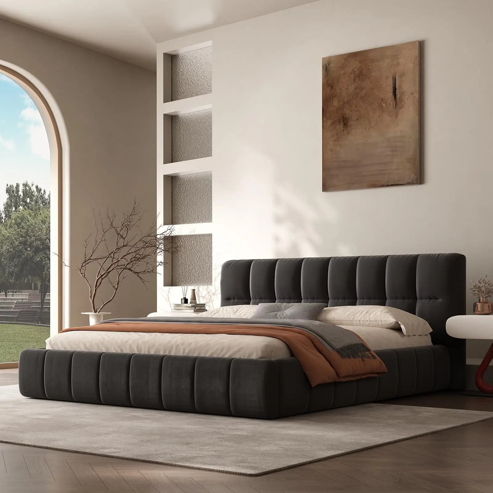 Queen Size Modern Cloud Platform Bed with 38.5-inch High Headboard/Footboard,