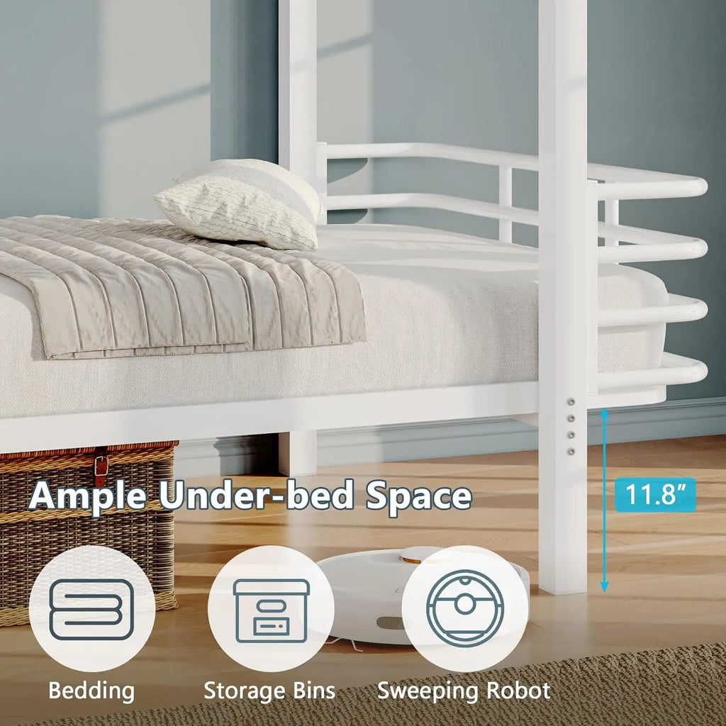 Metal Bunk Bed Twin Over Twin With High Safety Guard Rails