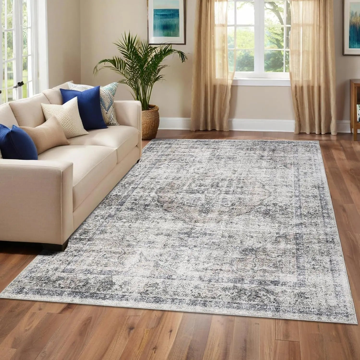 Washable Area Rug Stain-Resistant Throw Rug with Non-Slip