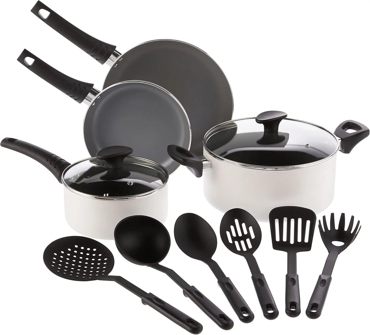 Set 12 Piece Pots and Pans Utensils Nonstick  Compatible Nylon Aluminum
