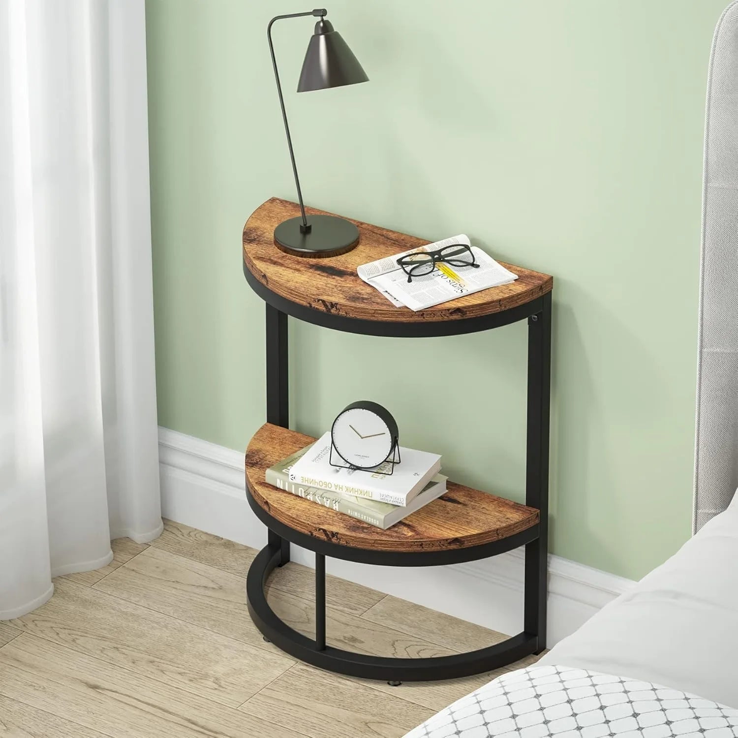 2-Tier End Table Semi Circle, Half Round Side Table.