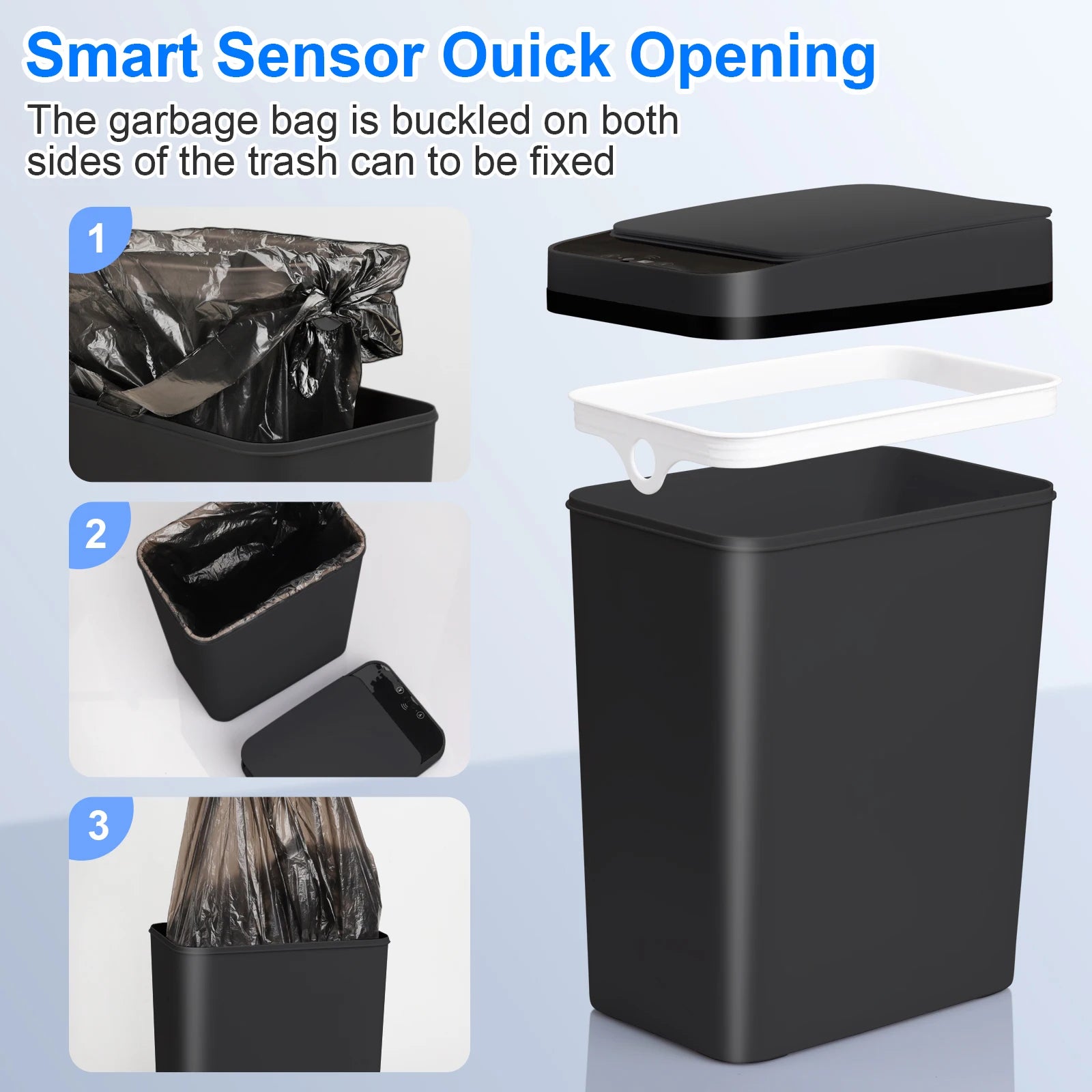 2 Pack 12L Bathroom Automatic Trash Can Touchless Motion Sensor