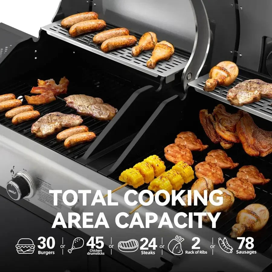 ZH3002N Propane Gas and Charcoal Grill Combo, Dual Fuel BBQ Grill with 2 Side Shelves